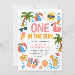 En i Sol Tropical 1:a födelsedagen Party Inbjudningar