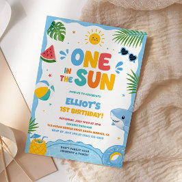 En i solen Pojke 1-års födelsedags poolparty Inbjudningar