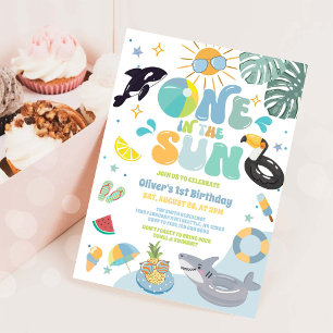 En I Solen Poolparty Sommar 1-års Födelsedag Inbjudningar