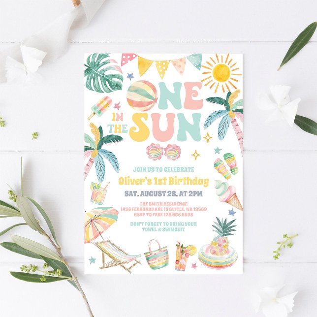 En I Solen Strandfest Sommar 1-års Födelsedag Inbjudningar (Skapare uppladdad)