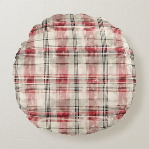 En  i Tartan-Blommigten Design Series #15 Rund Kudde