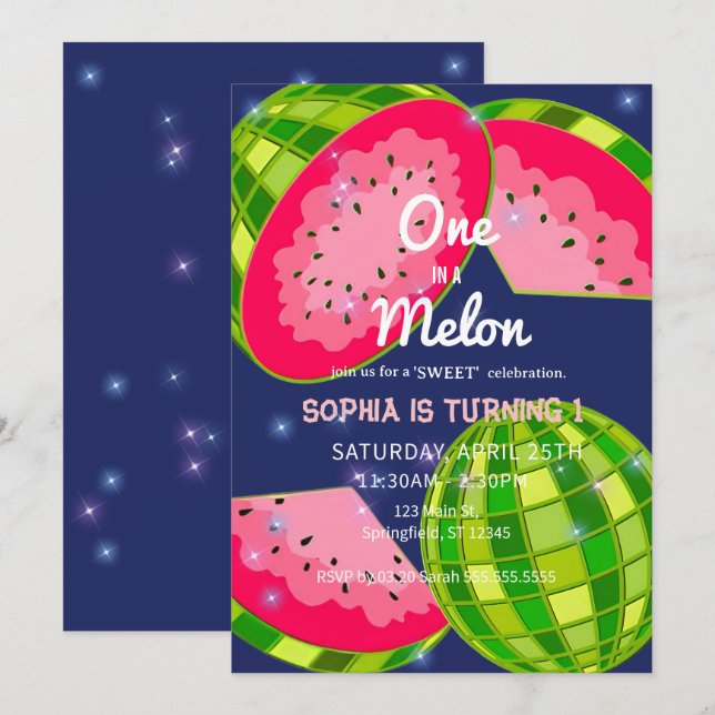 En i Watermelon! Första födelsedag Party Inbjudningar (Fram/baksida)