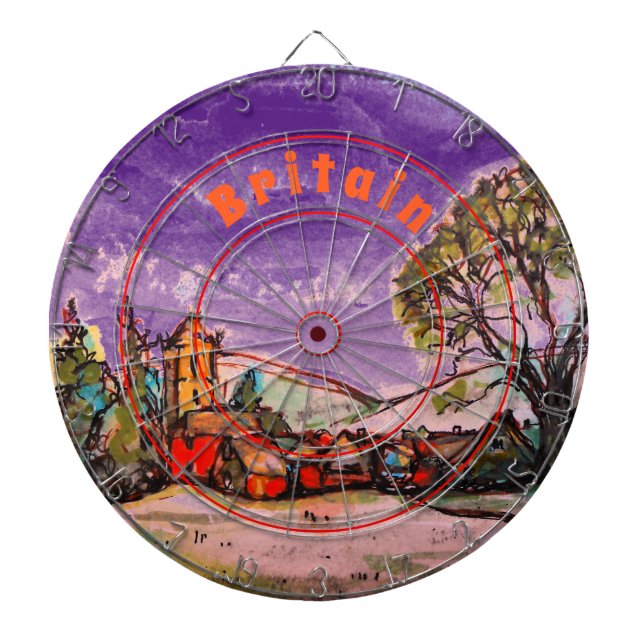 En Idyllic British Village & Mörk Himlar-sketch Darttavla (Framsidan)