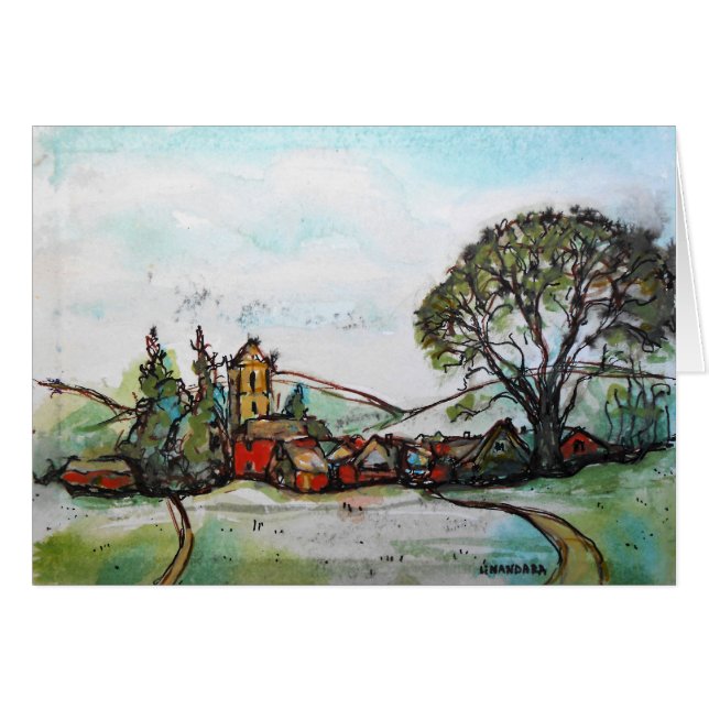En Idyllic British Village-sketch Hälsningskort (Framsidan Horizontal)