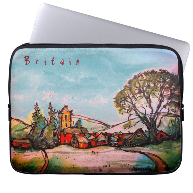 En Idyllic British Village-sketch Laptop Fodral (Framsidan)