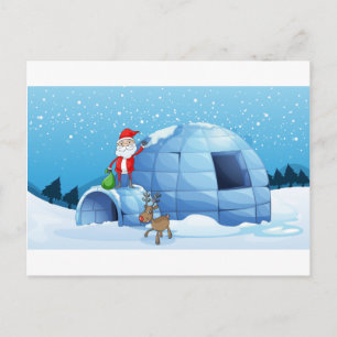 en igloo och en jultomten helg vykort