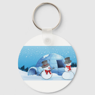 en igloo och snögubbear nyckelring