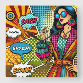 En illustration av trendiget i retro pop art stil fyrkantig klocka