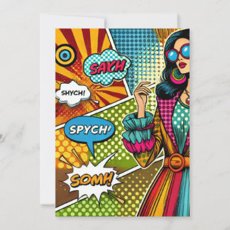En illustration av trendiget i retro pop art stil inbjudningar