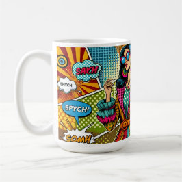 En illustration av trendiget i retro pop art stil kaffemugg