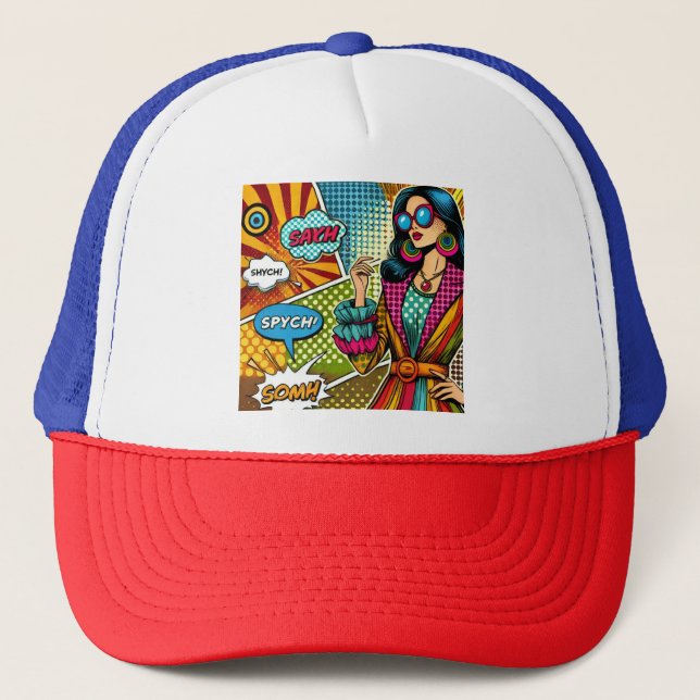 En illustration av trendiget i retro pop art stil keps (Framsida)