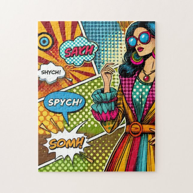 En illustration av trendiget i retro pop art stil pussel (Vertikal)