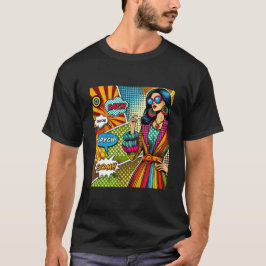 En illustration av trendiget i retro pop art stil t shirt