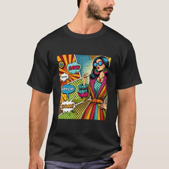 En illustration av trendiget i retro pop art stil t shirt (Framsida)