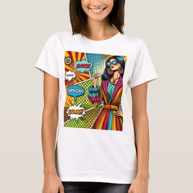 En illustration av trendiget i retro pop art stil t shirt (Framsida)