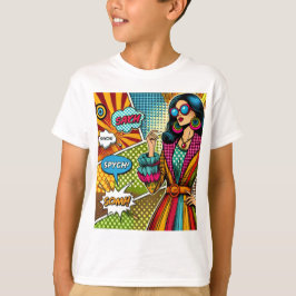 En illustration av trendiget i retro pop art stil t shirt