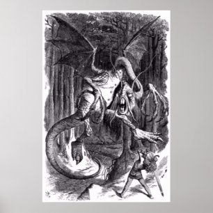 En illustration till dikt Jabberwocky. 1871 Poster