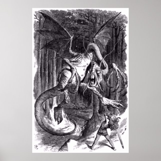 En illustration till dikt Jabberwocky. 1871 Poster (Framsidan)