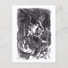 En illustration till dikt Jabberwocky. 1871 Vykort