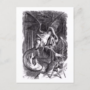En illustration till dikt Jabberwocky. 1871 Vykort