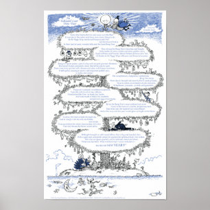 En illustrerad dikt Edward Lear för nytt år Poster