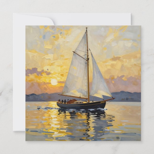 En impasto-illustration av en segelbåt vid solnedg (Framsida)