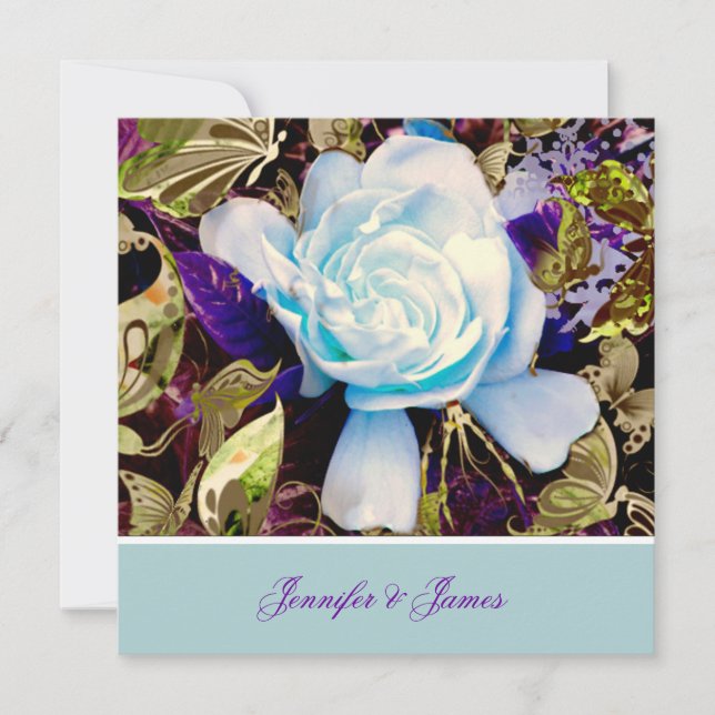 En inbjudan för blåttGardeniabröllop (Framsida)