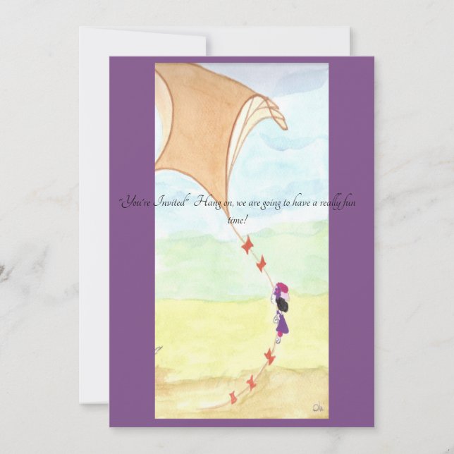 En inbjudan med en tjej som flyger upp med sin dra (Framsida)