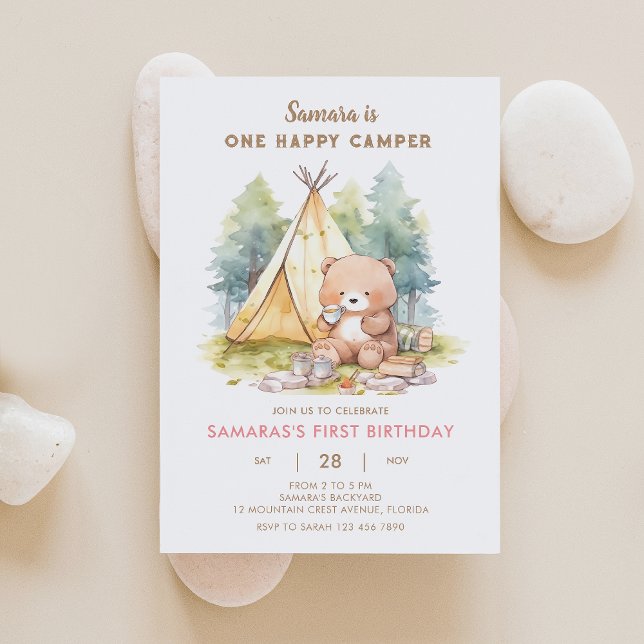 En inbjudan till en Lycklig Camper Bear Girl Birth (Skapare uppladdad)