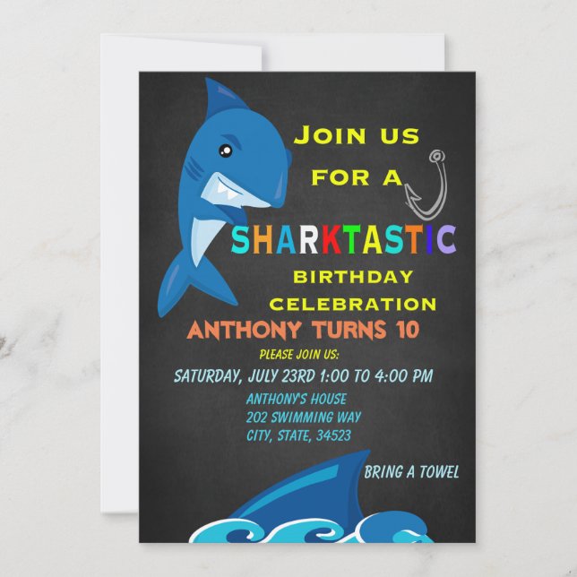 En inbjudan till firande av Sharktastic Birthday (Framsida)