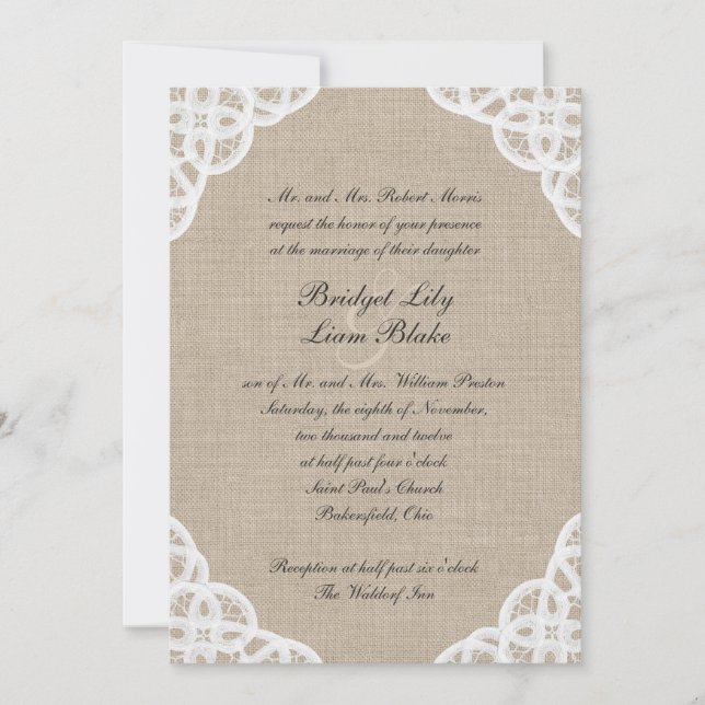 En inbjudan till Rustic Snöre & Burlap Wedding (Framsida)