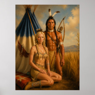 En indiankrigare och hans Blond Squaw KONST Poster