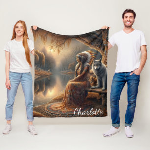 En indiansk kvinna och hennes lojala varg-följare fleecefilt