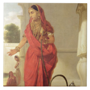 En indisk dansflicka med en Hookah, 1772 (olja på Kakelplatta