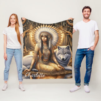 En indisk kvinna delar ett band med en varg fleecefilt