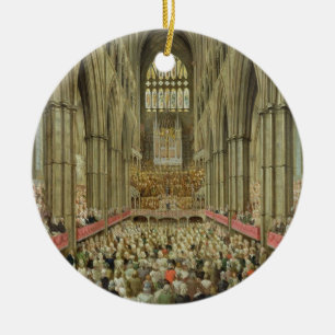 En insida beskådar av den Westminster abbeyen på Julgransprydnad Keramik