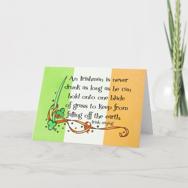 En irländsk man är aldrig det drack hälsningkortet kort (Framsida)