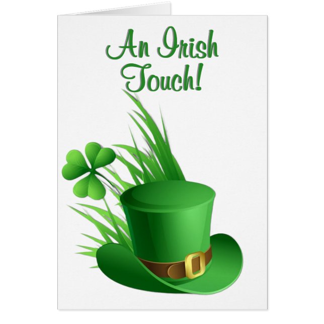 En irländsk Touch Leprechaun Klöver Hatt i Gräs Ba OBS Kort (Framsidan)