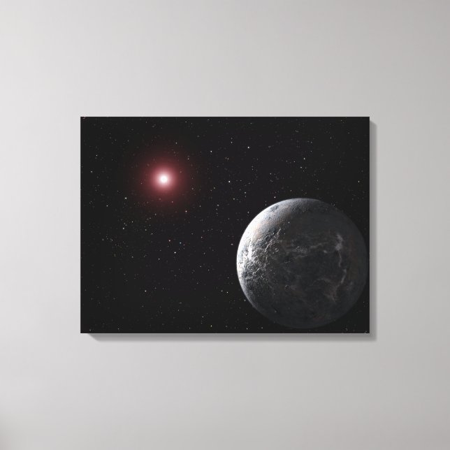 En isig/bergig planet som orkar en dym stjärna canvastryck (Framsida)