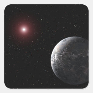 En isig/berusad planet som omger en dym stjärna fyrkantigt klistermärke