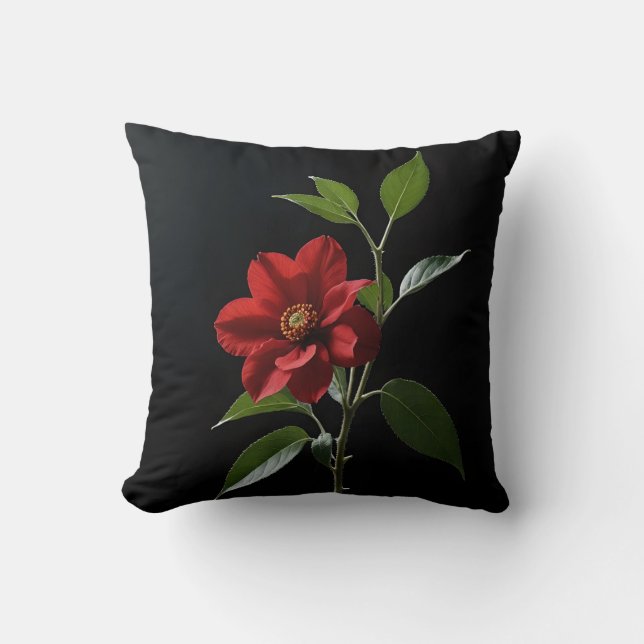 En isolerad röd blomma på svart bakgrund kudde (Framsida)