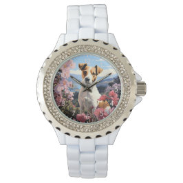 En Jack Russell Terrier Blommigt Haven Armbandsur