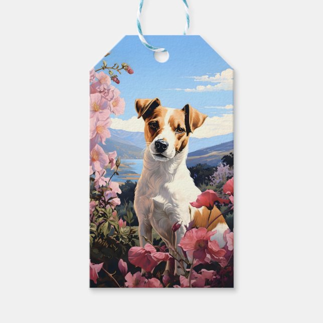 En Jack Russell Terrier Blommigt Haven Presentetikett (Framsidan)