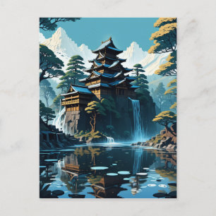 En japansk konst med träd och vykort