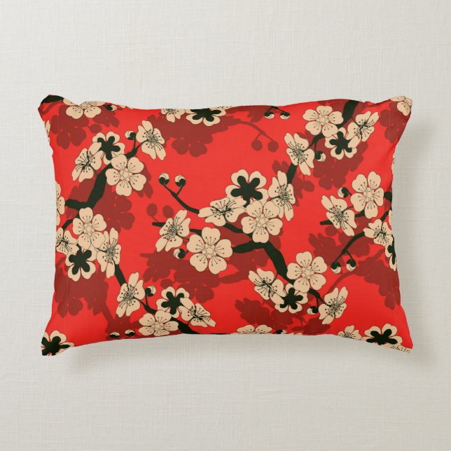 en japansk stil sömlös platta med körsbär träd  prydnadskudde (Framsidan)