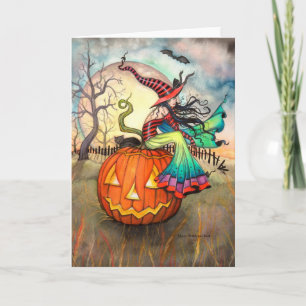 En jätte- Halloween för pumpahäxakatt konst Kort