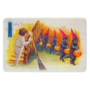En Jolly Halloween Svarta katter med Pumpkins Vint Magnet