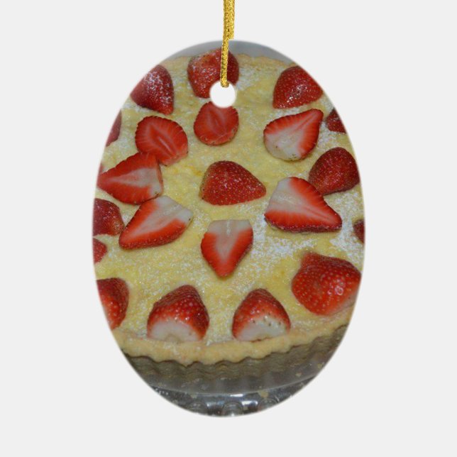 En jordgubbs tårta julgransprydnad keramik (Framsidan)