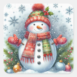 En jul Snögubbe på ett Kall och Snö Fyrkantigt Klistermärke
