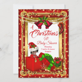 En julklapp av flickpojken Baby Shower Red Guld AA Inbjudningar